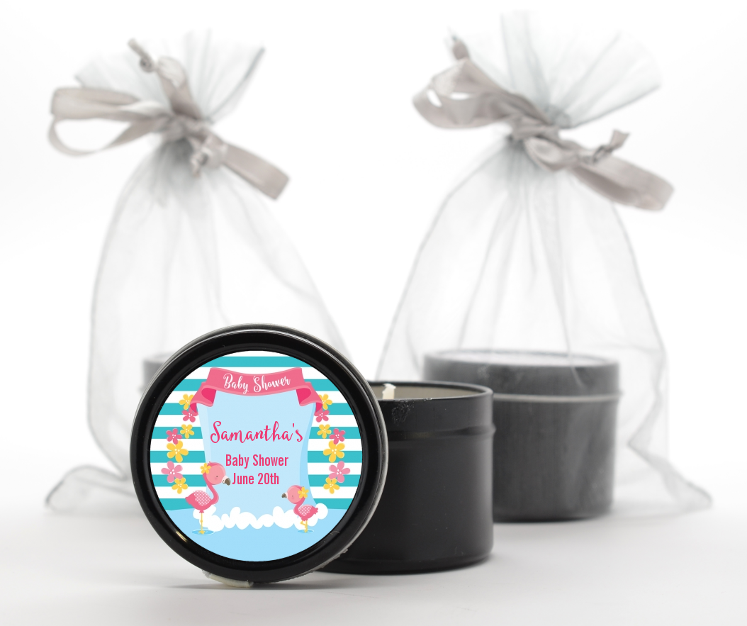  Flamingo - Baby Shower Black Candle Tin Favors Baby Shower