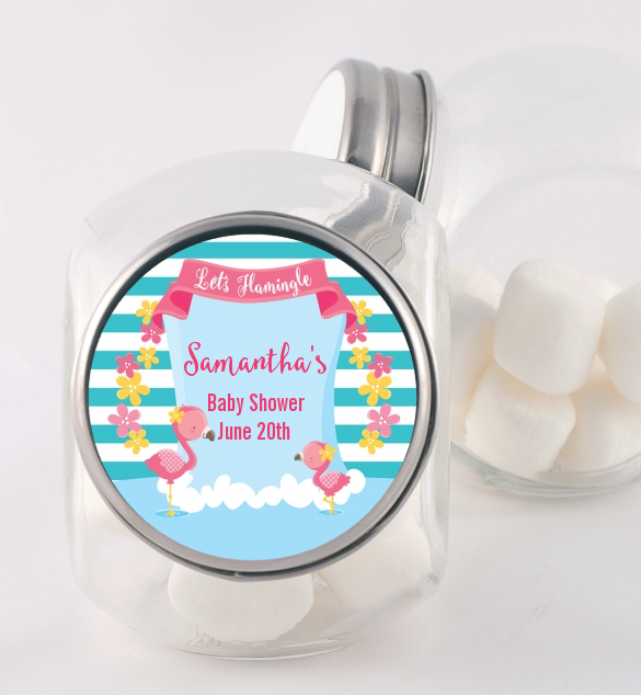  Flamingo - Personalized Baby Shower Candy Jar Baby Shower