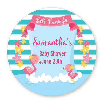  Flamingo - Round Personalized Baby Shower Sticker Labels Baby Shower