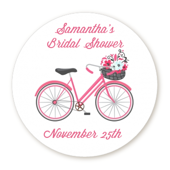  Floral Bicycle - Round Personalized Bridal Shower Sticker Labels 