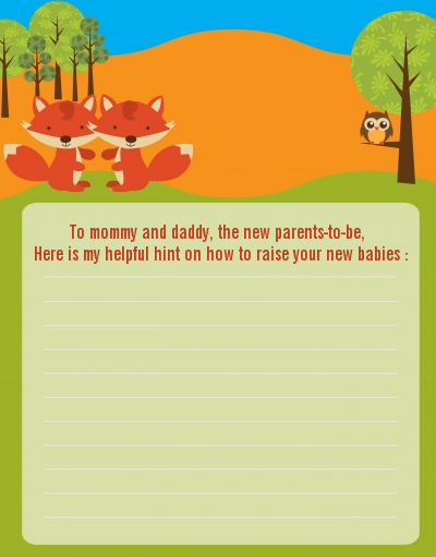 Forest Animals Twin Foxes - Baby Shower Notes of Advice