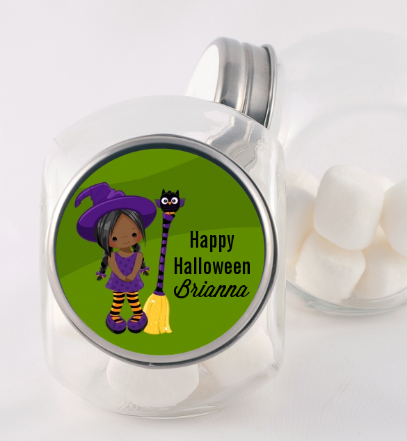  Friendly Witch Girl - Personalized Halloween Candy Jar Option 1