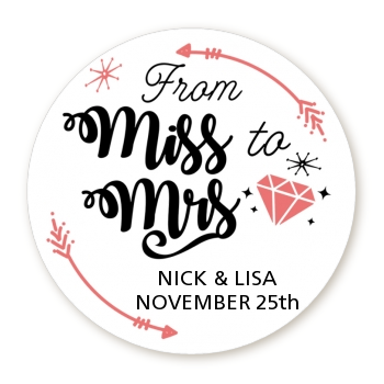 From Miss To Mrs - Round Personalized Bridal Shower Sticker Labels 
