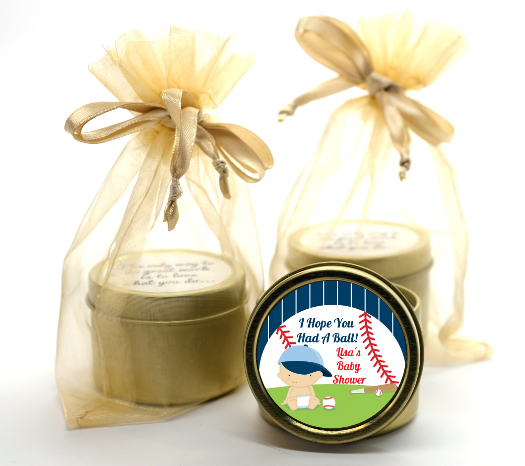  Future Baseball Player - Baby Shower Gold Tin Candle Favors Caucasian