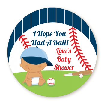 Future Baseball Player - Round Personalized Baby Shower Sticker Labels Caucasian