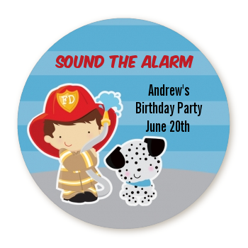  Future Firefighter - Round Personalized Birthday Party Sticker Labels Caucasian Boy