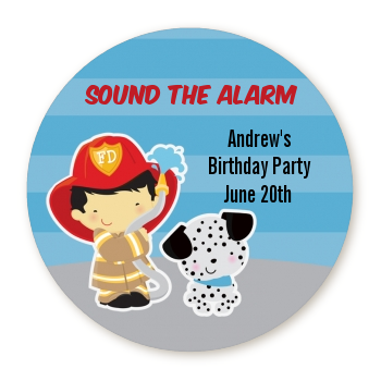  Future Firefighter - Round Personalized Birthday Party Sticker Labels Caucasian Boy