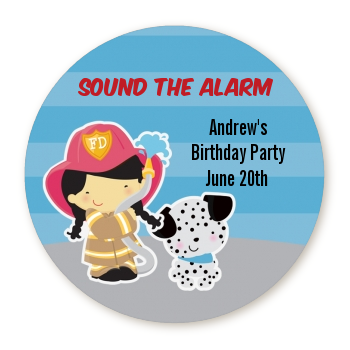  Future Firefighter - Round Personalized Birthday Party Sticker Labels Caucasian Boy