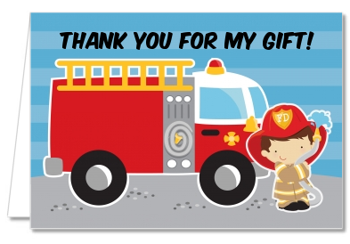  Future Firefighter - Birthday Party Thank You Cards Caucasian Boy