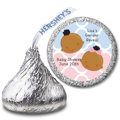 Gender Reveal African American - Hershey Kiss Baby Shower Sticker Labels