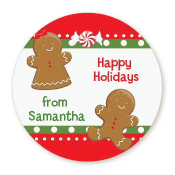 Gingerbread - Round Personalized Christmas Sticker Labels 