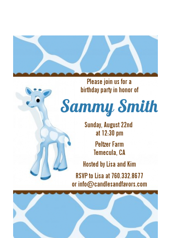 Giraffe Blue - Baby Shower Petite Invitations