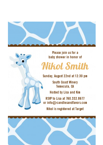  Giraffe Brown - Baby Shower Petite Invitations Blue