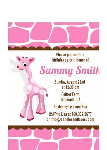 Giraffe Pink - Birthday Party Petite Invitations