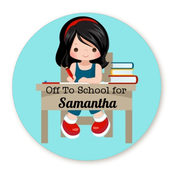  Girl Student - Round Personalized School Sticker Labels Option 1