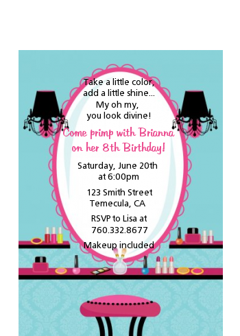 Glamour Girl Makeup Party - Birthday Party Petite Invitations