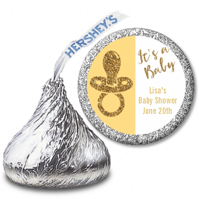 Gold Glitter Baby Pacifier - Hershey Kiss Baby Shower Sticker Labels