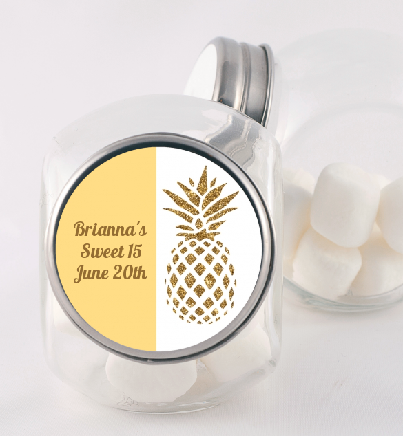  Gold Glitter Pineapple - Personalized Birthday Party Candy Jar Option 1