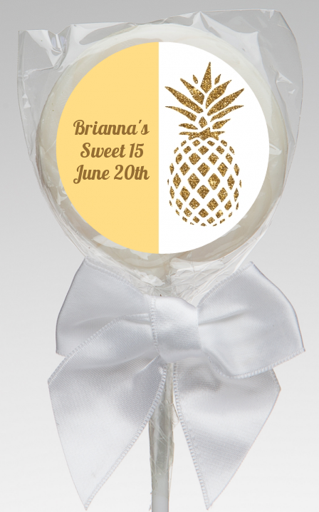  Gold Glitter Pineapple - Personalized Birthday Party Lollipop Favors Option 1