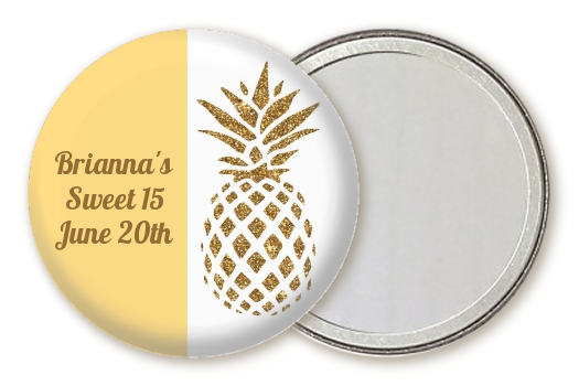  Gold Glitter Pineapple - Personalized Birthday Party Pocket Mirror Favors Option 1