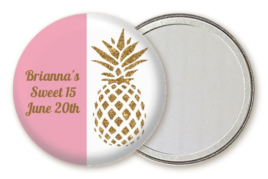  Gold Glitter Pineapple - Personalized Birthday Party Pocket Mirror Favors Option 1