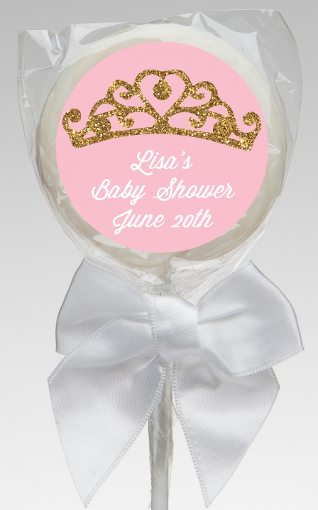 Gold Glitter Pink Tiara Baby Shower Lollipop Favors Tiara Personalized Baby Shower Lollipop Favors To Enlarge