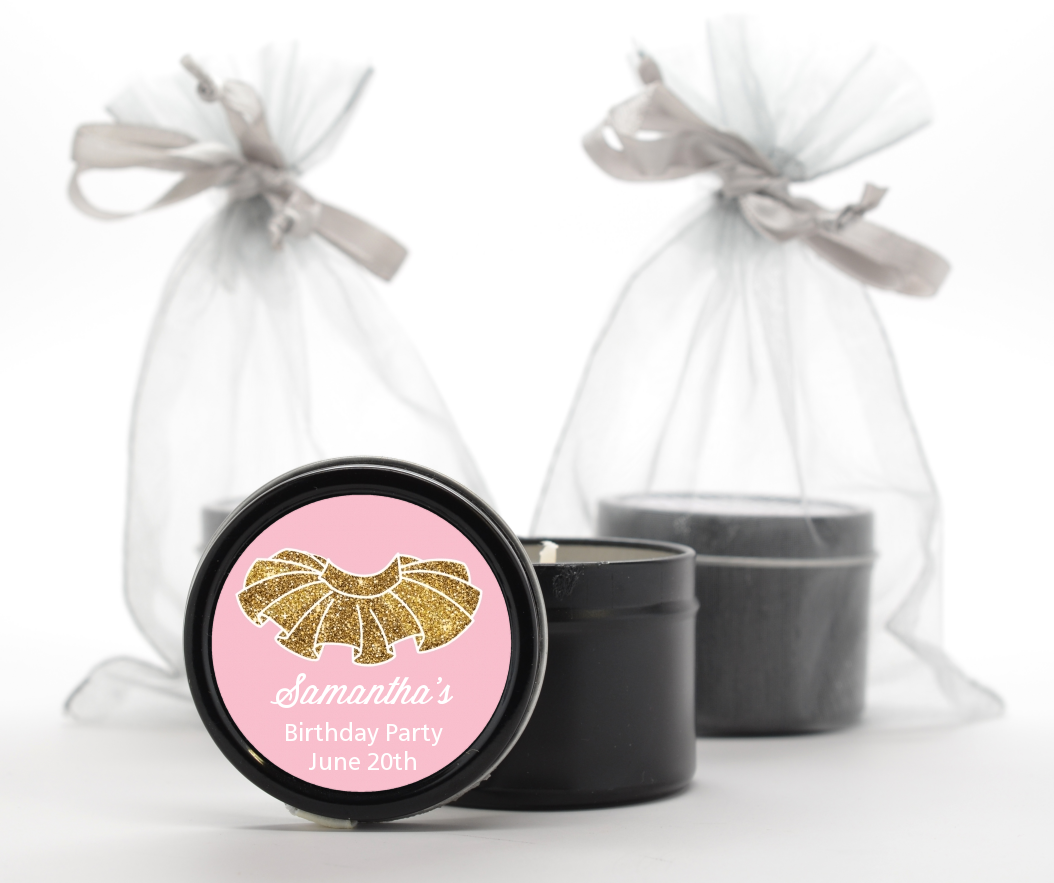  Gold Glitter Tutu - Birthday Party Black Candle Tin Favors Pink
