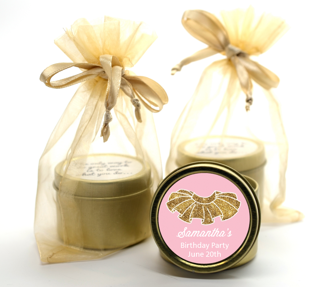  Gold Glitter Tutu - Birthday Party Gold Tin Candle Favors Pink