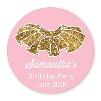  Gold Glitter Tutu - Round Personalized Birthday Party Sticker Labels Pink