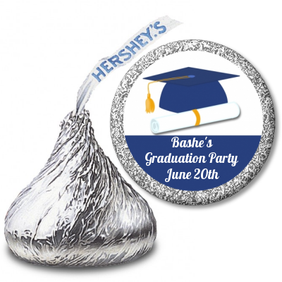 Graduation Cap Blue - Hershey Kiss Graduation Party Sticker Labels