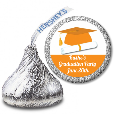 Graduation Cap Orange - Hershey Kiss Graduation Party Sticker Labels