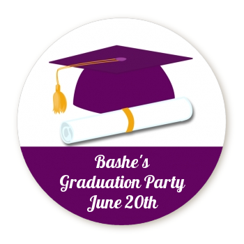  Graduation Cap Purple - Round Personalized Graduation Party Sticker Labels 