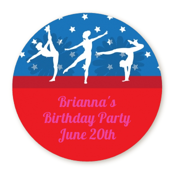  Gymnastics - Round Personalized Birthday Party Sticker Labels Option 1