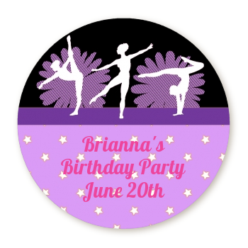  Gymnastics - Round Personalized Birthday Party Sticker Labels Option 1
