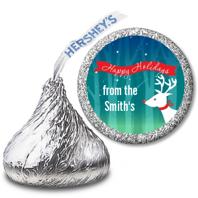 Happy Holidays Reindeer - Hershey Kiss Christmas Sticker Labels
