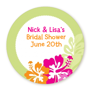  Hibiscus - Round Personalized Bridal Shower Sticker Labels 