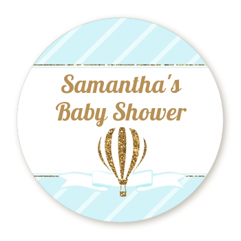  Hot Air Balloon Boy Gold Glitter - Round Personalized Baby Shower Sticker Labels 