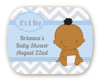 It's A Boy Chevron African American - Personalized Baby Shower Rounded Corner Stickers