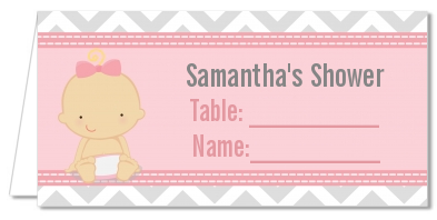 It's A Girl Chevron - Personalized Baby Shower Place Cards