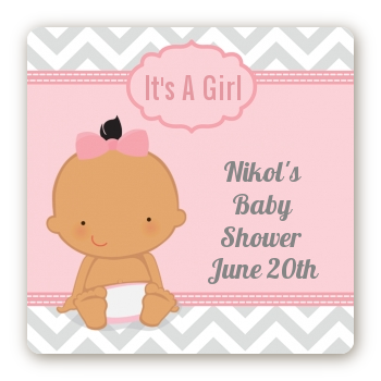 It's A Girl Chevron Hispanic - Square Personalized Baby Shower Sticker Labels
