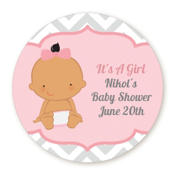  It's A Girl Chevron Hispanic - Round Personalized Baby Shower Sticker Labels 