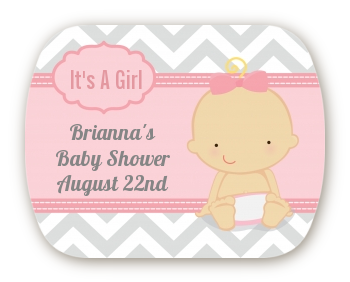 It's A Girl Chevron - Personalized Baby Shower Rounded Corner Stickers