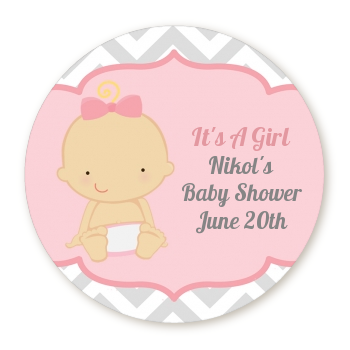  It's A Girl Chevron - Round Personalized Baby Shower Sticker Labels 
