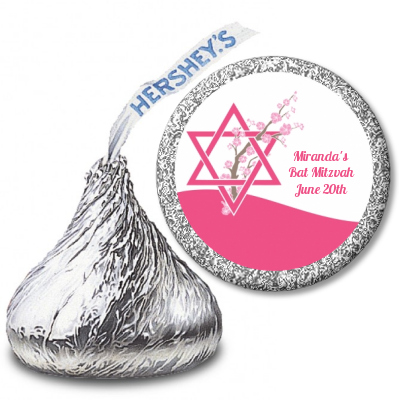 Jewish Star of David Cherry Blossom - Hershey Kiss Bar / Bat Mitzvah Sticker Labels