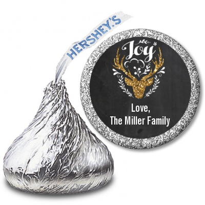 Joy Oh Deer Gold Glitter - Hershey Kiss Christmas Sticker Labels