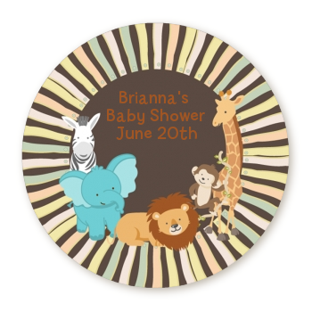  Jungle Safari Party - Round Personalized Baby Shower Sticker Labels Option 1