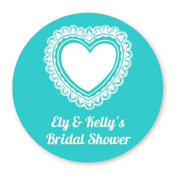  Lace of Hearts - Round Personalized Bridal Shower Sticker Labels 