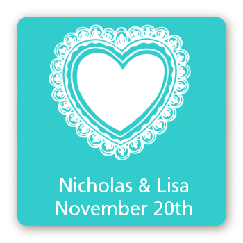 Lace of Hearts - Square Personalized Bridal Shower Sticker Labels