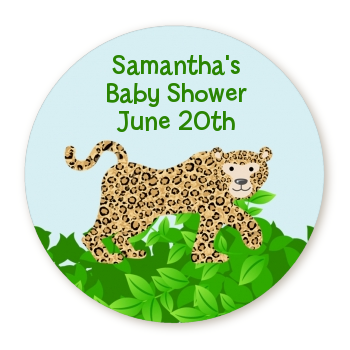  Leopard - Round Personalized Baby Shower Sticker Labels 