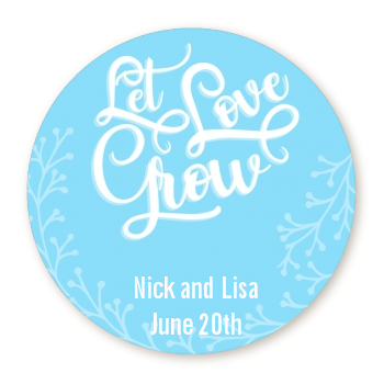 Let Love Grow Round Personalized Bridal Shower Party Sticker Labels 